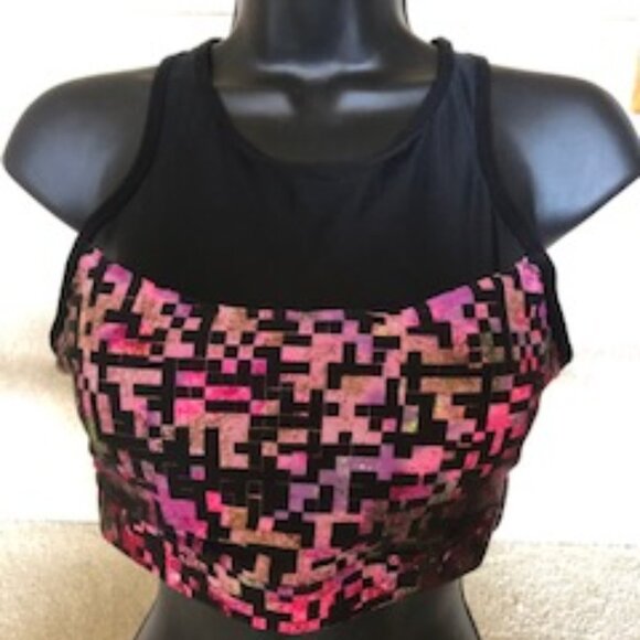 Spalding Sports Activewear Racer Back Print Top w Mesh Pink + Purple Sz L NWOT - Picture 1 of 5